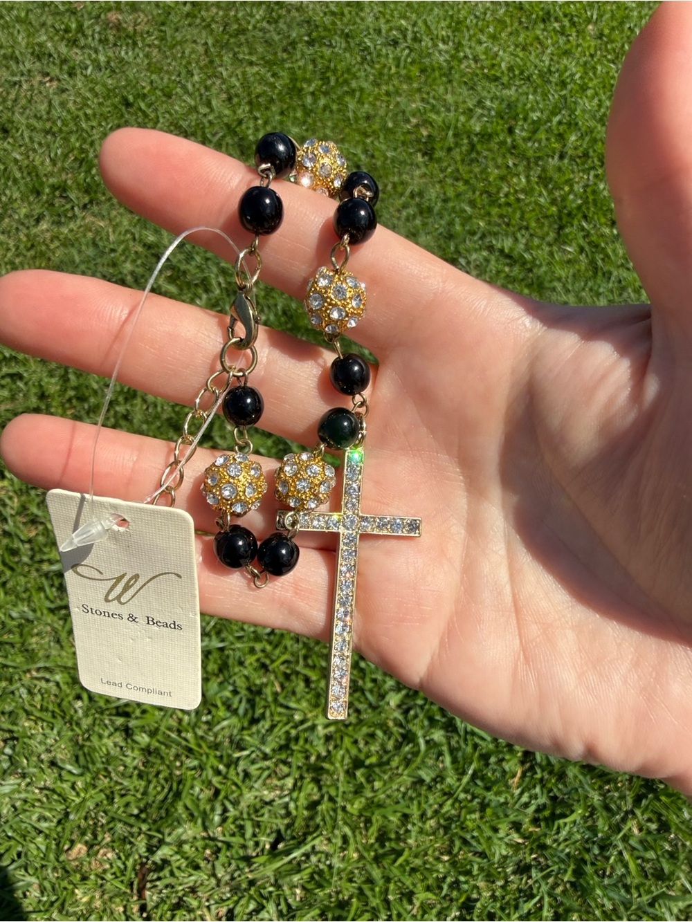 Black and Gold Crystal Cross Bracelet